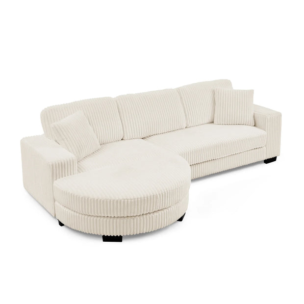Modern Corduroy Tufted Sleeper Sectional Sofa - Modular L-Shape, Beige - Fluent Trends