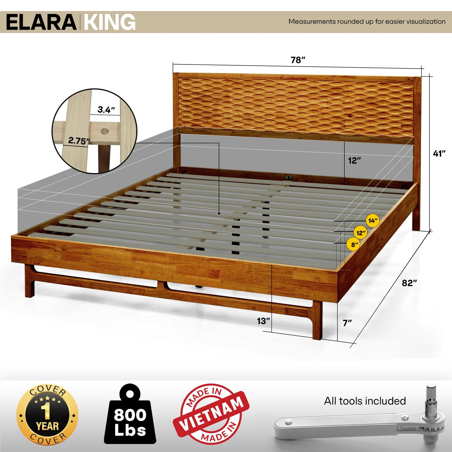 Acacia Elara Platform Bed Frame with Headboard