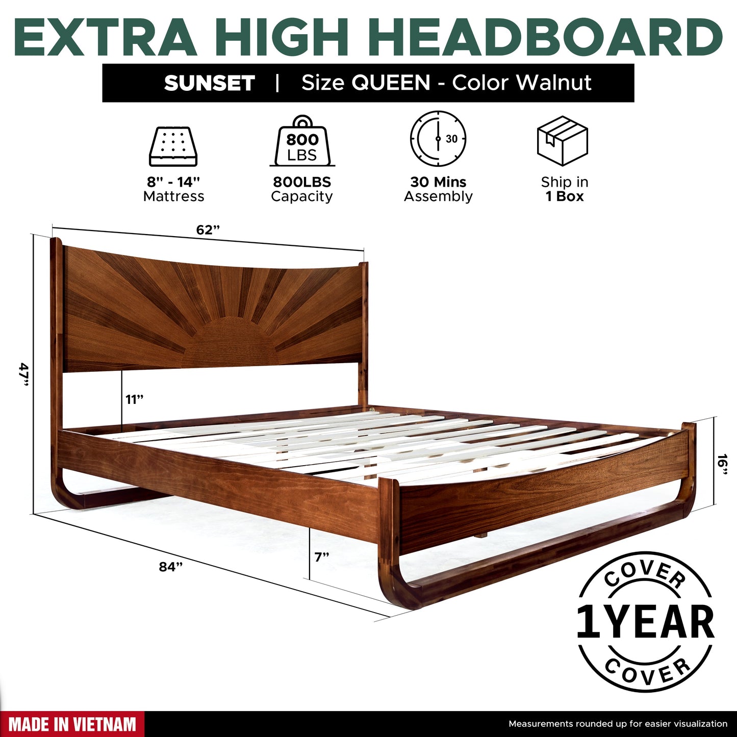 Rorns Sunset Platform Bed Frame With Headboard
