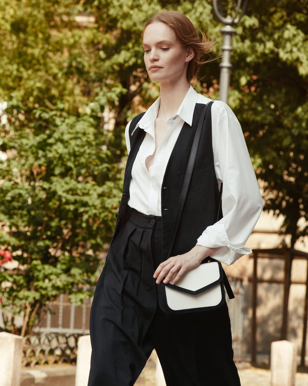 Maya crossbody bag in vegetable calfskin leather and canvas - Fluent Trends 