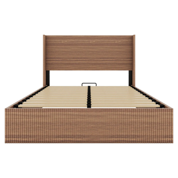 Large Grooved Undulating QueenSize Wooden Platform Bed Frame With Lift Storage - Fluent Trends