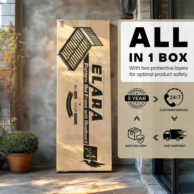 Acacia Elara Platform Bed Frame with Headboard - Fluent Trends