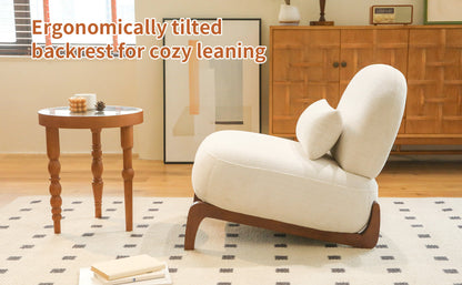 Modern White Velvet Armless Accent Chair with Solid Wood Legs - Fluent Trends