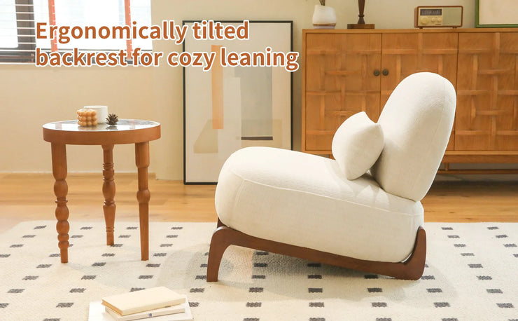 Modern White Velvet Armless Accent Chair with Solid Wood Legs - Fluent Trends
