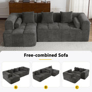 Modern Grey Modular Sectional Sofa with Deep Seating and Side Pockets in Chenille Fabric - Fluent Trends