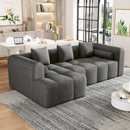 Modern Grey Modular Sectional Sofa with Deep Seating and Side Pockets in Chenille Fabric - Fluent Trends