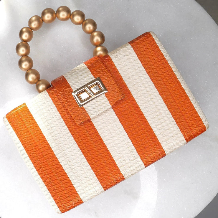 The Louisa Orange & Cream Stripe Woven Straw Clutch Bag - Fluent Trends