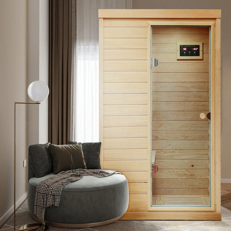 Natural Hemlock Wood | Mini One Person | Right Door Far Infrared Sauna - Fluent Trends