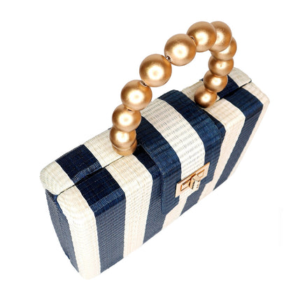 The Louisa Blue & Cream Stripe Woven Straw Clutch Bag