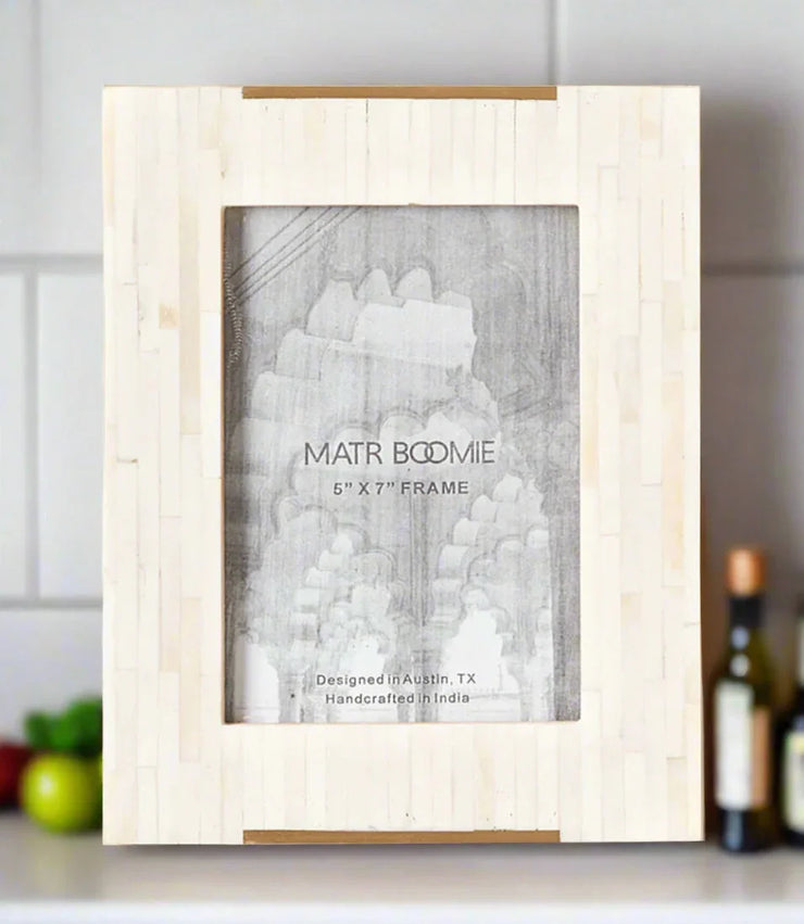 Mukhendu 5x7 Picture Frame - Carved Bone, Brass Accent - Fluent Trends