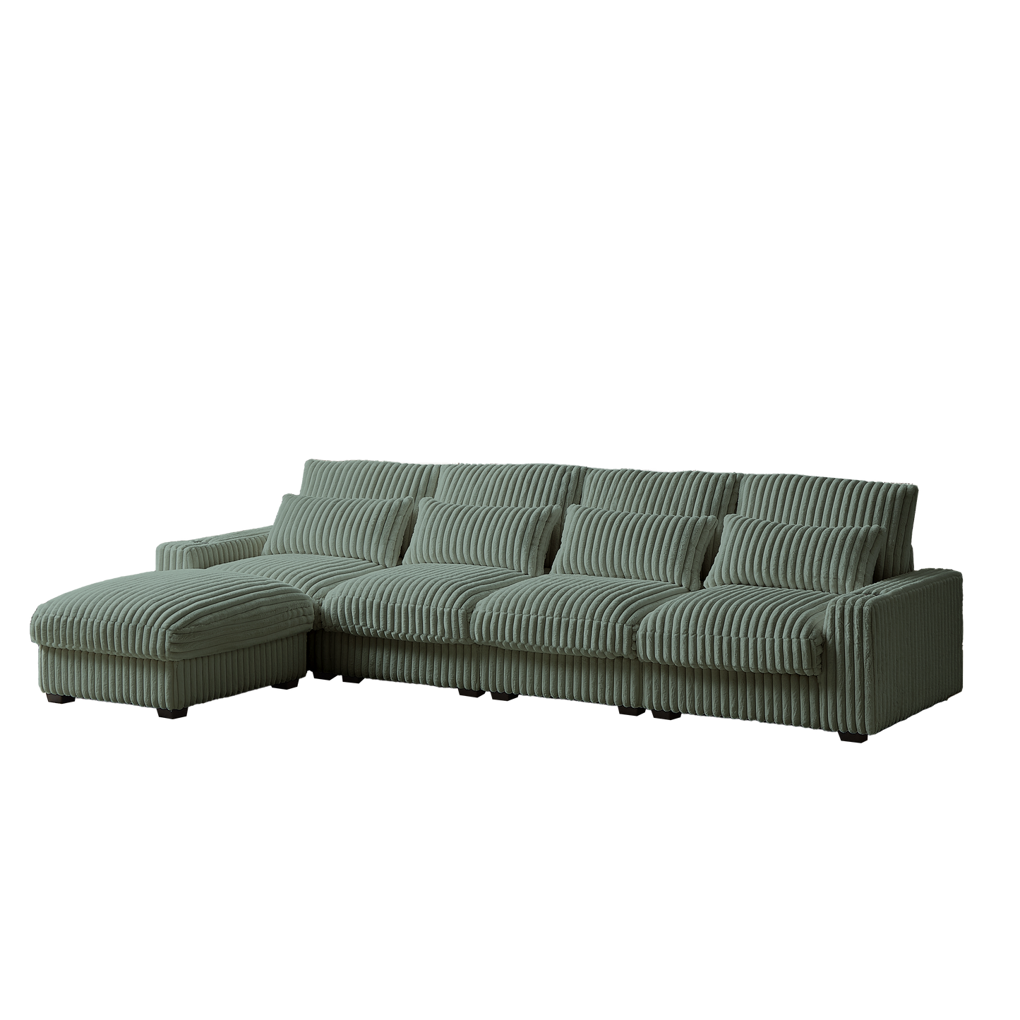 126-inch Corduroy With Cup Holder Super Large L-Shaped Sofa, Movable Footrest