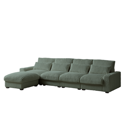 126-inch Corduroy With Cup Holder Super Large L-Shaped Sofa, Movable Footrest
