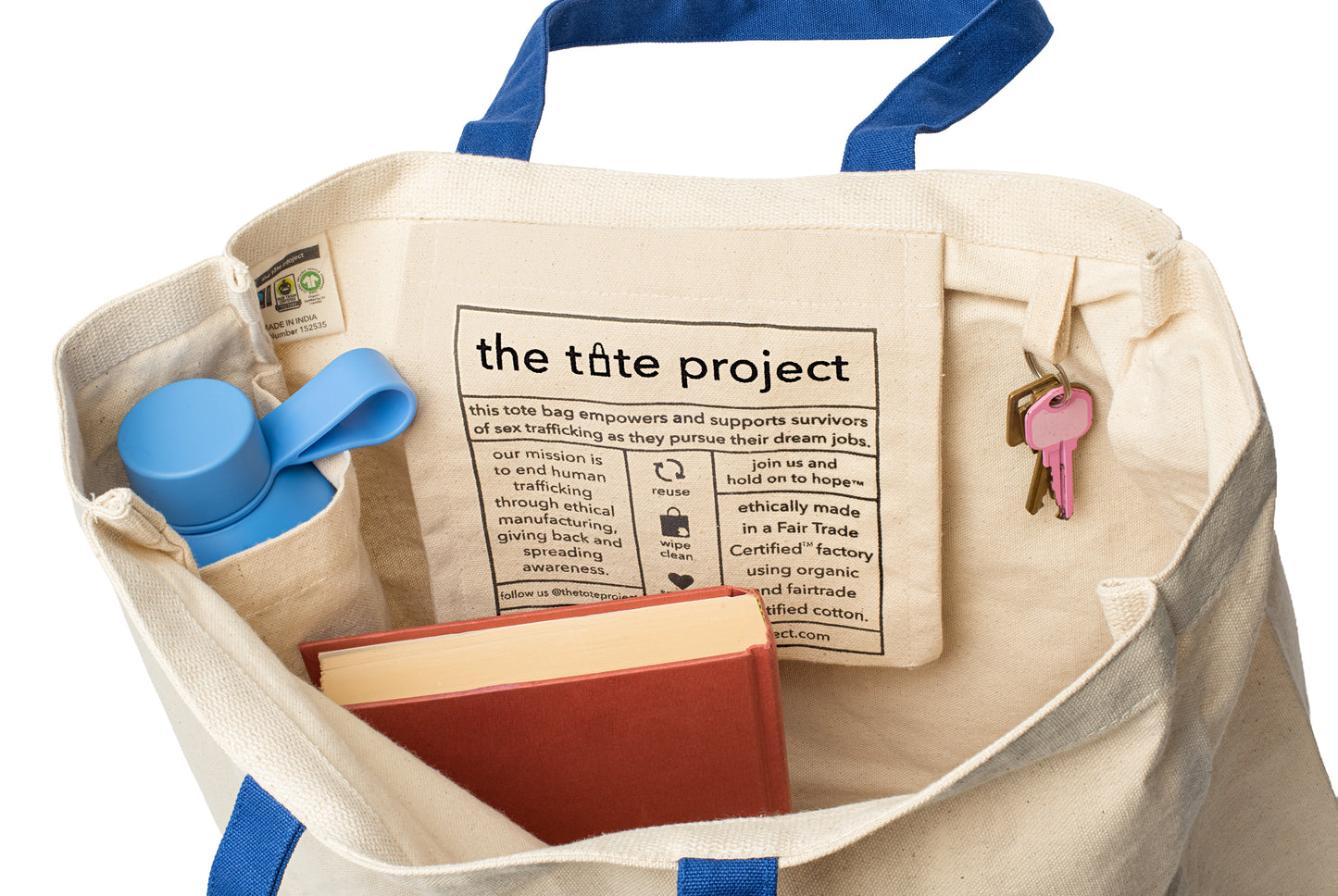 Organic Cotton Fair Trade Tote Bag with Pockets | Free to Imagine