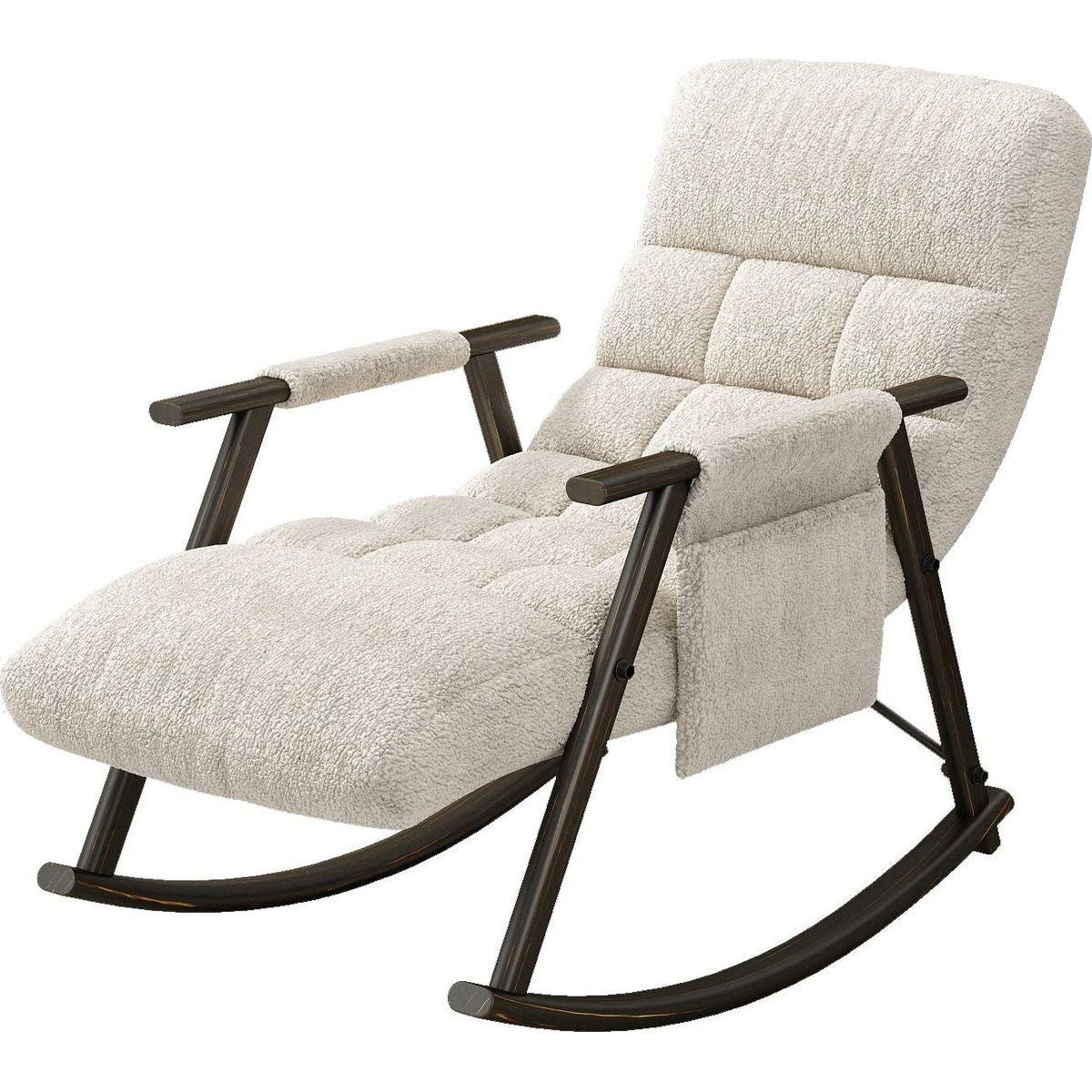 Casual folding rocking chair upholstered, lounge rocking chair adjustable high back and foot rest,side pockets placed in living room bedroom balcony Streamdale Furniture