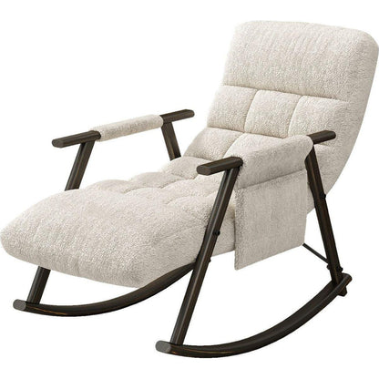 Casual folding rocking chair upholstered, lounge rocking chair adjustable high back and foot rest,side pockets placed in living room bedroom balcony Streamdale Furniture