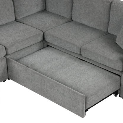 109.1' Sectional Sofa Convertible Pull-out Sofa Bed with Storage Ottoman Streamdale Furniture