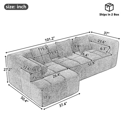 Modern Grey Modular Sectional Sofa with Deep Seating and Side Pockets in Chenille Fabric - Fluent Trends