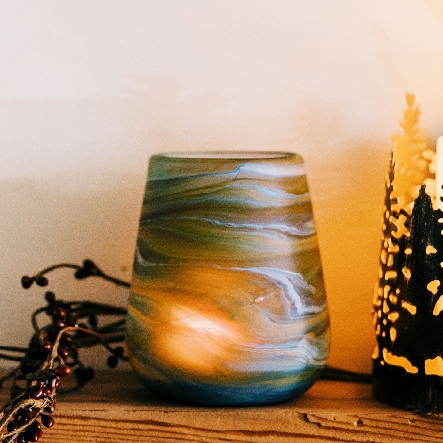 Desert Sands Phoenician Glass Votive | Candle Holder | Brown Striped