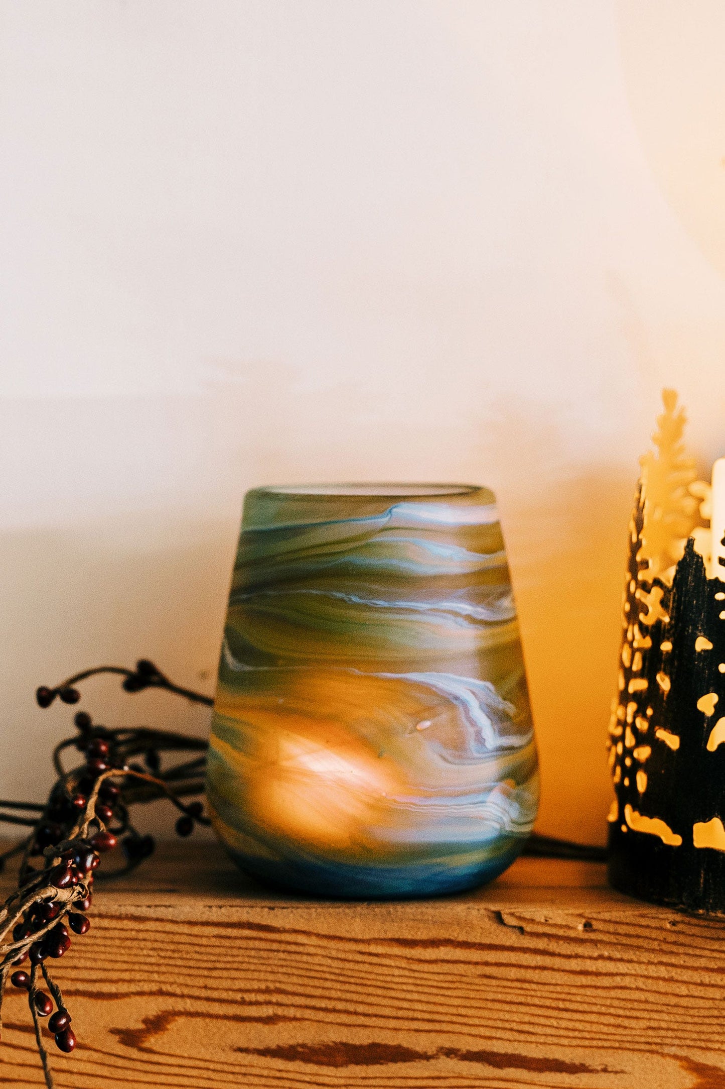 Desert Sands Phoenician Glass Votive | Candle Holder | Brown Striped