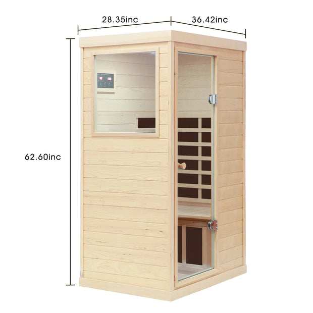 Natural Hemlock Wood | Mini One Person | Left Door Far Infrared Sauna - Fluent Trends