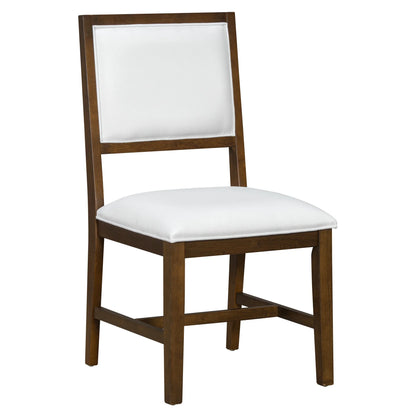 Dining chair with dark wood frame and white upholstered seat and backrest