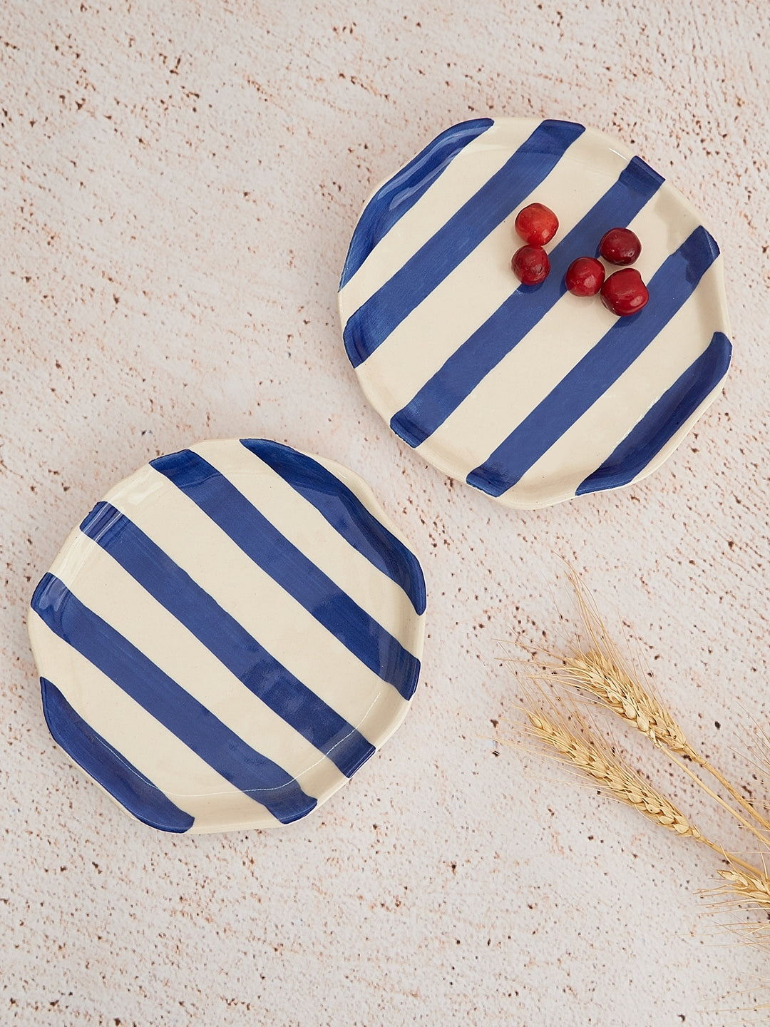 Ceramic Blue stripe plate, 6.3x6.3 Inches (Set of 2 ) Powered by People