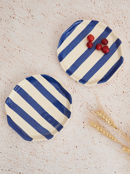Ceramic Blue stripe plate, 6.3x6.3 Inches (Set of 2 ) Powered by People