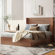 Large Grooved Undulating QueenSize Wooden Platform Bed Frame With Lift Storage - Fluent Trends