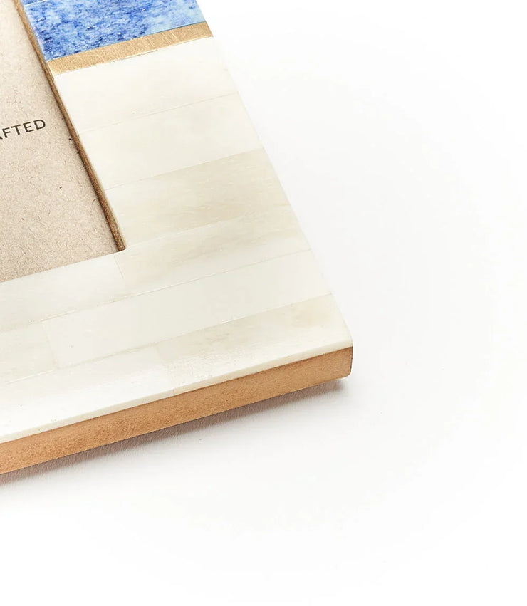 Kaveri 4x6 Natural, Blue, Brown Picture Frame - Carved Bone, Wood - Fluent Trends
