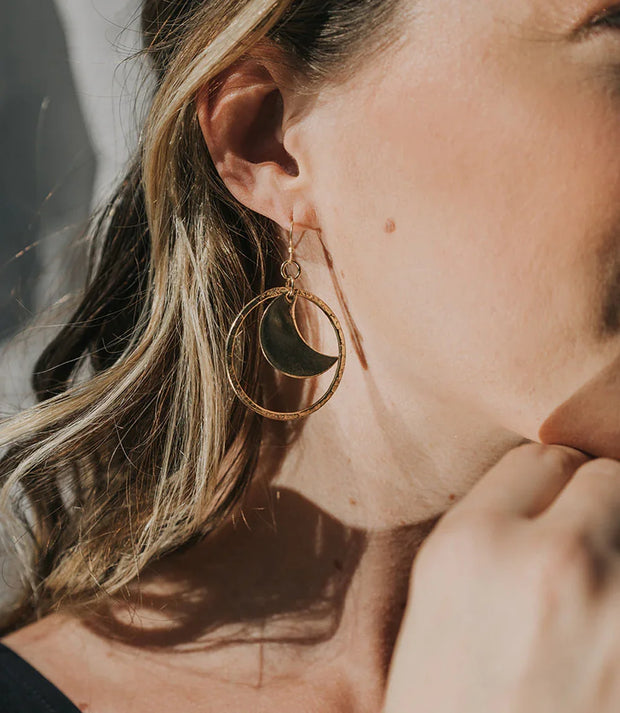 Diya Crescent Moon Gold Hoop Dangle Earrings - Fluent Trends