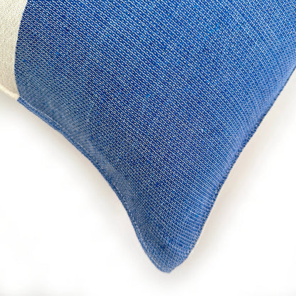 Woven Block Pillow Case - Natural with Blue Powered by People