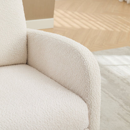 25.4'W Ivory Rocking Chair for Nursery, High Back Glider with Retractable Footrest, Boucle Upholstery, Rubber Wood Legs