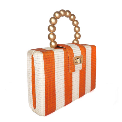 The Louisa Orange & Cream Stripe Woven Straw Clutch Bag