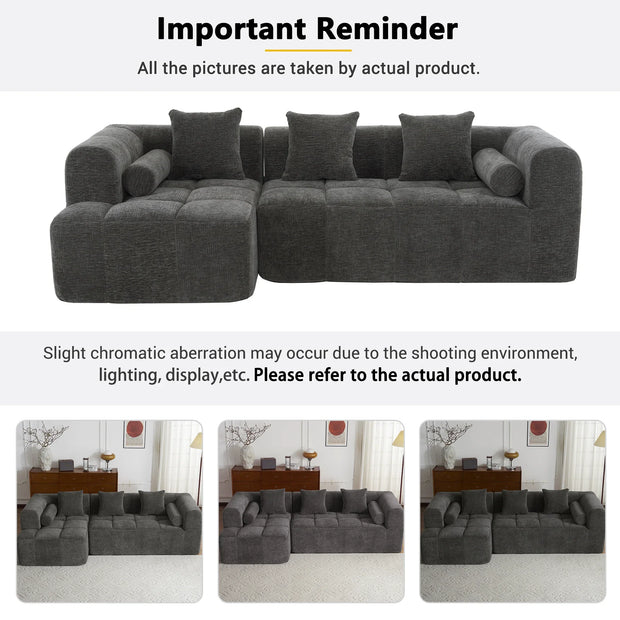 Modern Grey Modular Sectional Sofa with Deep Seating and Side Pockets in Chenille Fabric - Fluent Trends