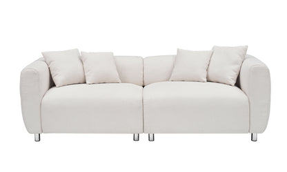 89" 3-Seater Sofa Couch - Off White Cotton Linen with Metal Legs & 4 Pillows - Fluent Trends