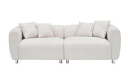 89" 3-Seater Sofa Couch - Off White Cotton Linen with Metal Legs & 4 Pillows - Fluent Trends