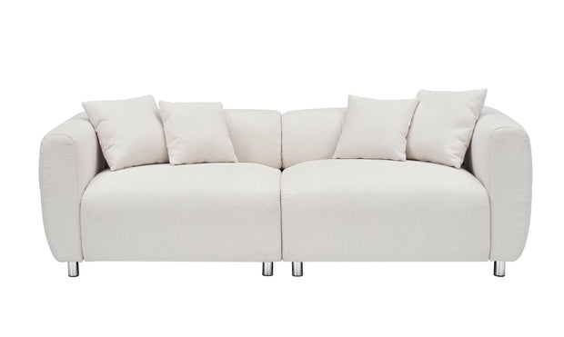 89" 3-Seater Sofa Couch - Off White Cotton Linen with Metal Legs & 4 Pillows - Fluent Trends