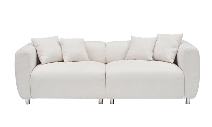 89" 3-Seater Sofa Couch - Off White Cotton Linen with Metal Legs & 4 Pillows - Fluent Trends