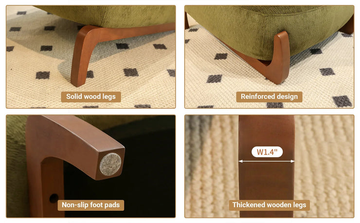 Modern Green Velvet Armless Accent Chair with Solid Wood Legs - Fluent Trends