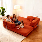 Red Corduroy 5-in-1 Modular Floor Sofa Sleeper Bed, No Assembly - Fluent Trends