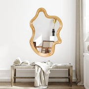 Irregular Wall Mirror with Natural Wood Frame - 33.46" x 22.24" - Fluent Trends