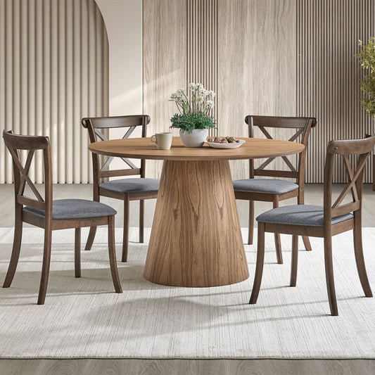 Modern Round Wooden Dining Table Set 4 Upholstered Chairs Natural Ash Streamdale Furniture
