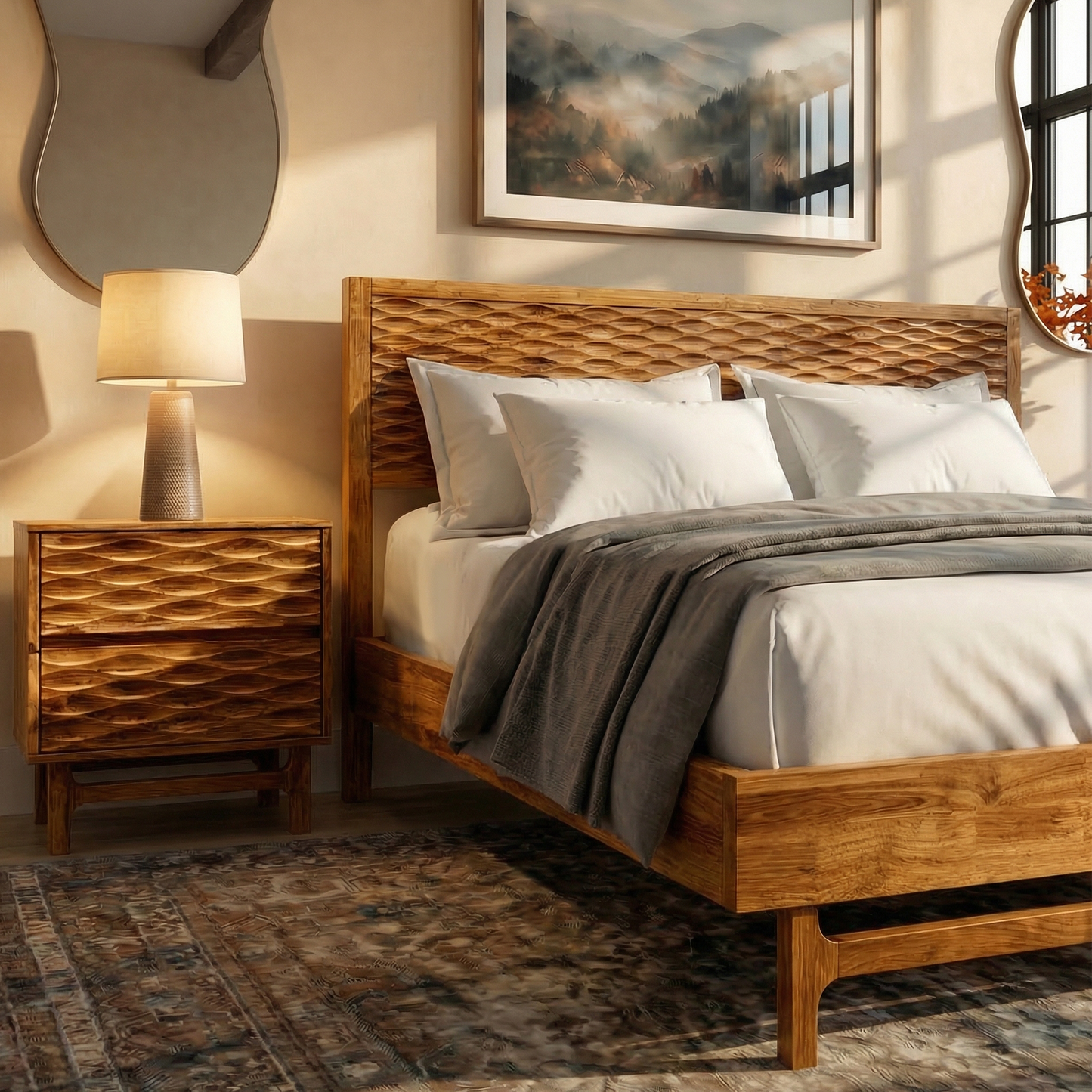 Acacia Elara Platform Bed Frame with Headboard