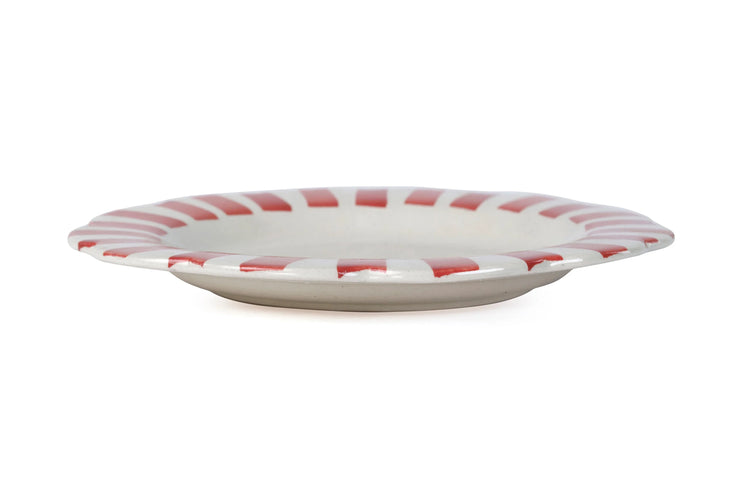 Ceramic Stripe Dinner Plate, Red- 10 x 10 x 1.25 Inches ( Set of 4 ) - Fluent Trends Dinner Plates