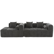 Modern Grey Modular Sectional Sofa with Deep Seating and Side Pockets in Chenille Fabric - Fluent Trends