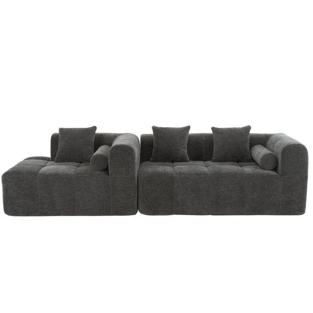Modern Grey Modular Sectional Sofa with Deep Seating and Side Pockets in Chenille Fabric - Fluent Trends