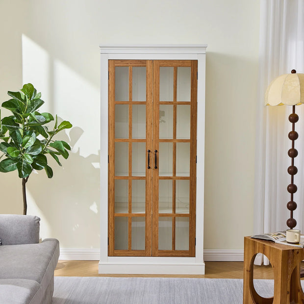 Rustic Style Display Curio Cabinet with Lattice Window Doors - Fluent Trends