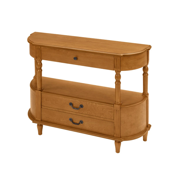 Retro Curved Wood Console Table with 3 Drawers, 43'' Entry Table with Storage Shelf, Sofa Table Behind Couch with Solid Wood Legs for Living Room Hallway, Brown - Fluent Trends