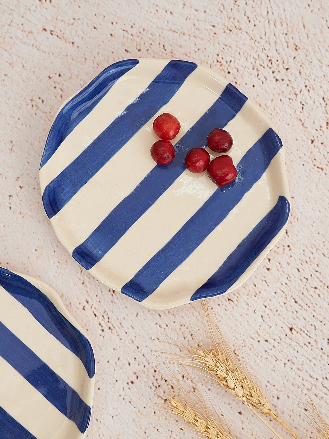 Ceramic Blue stripe plate, 6.3x6.3 Inches (Set of 2 ) Powered by People