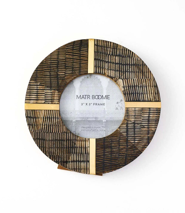 Kerala 3x3 Picture Frame - Carved Horn, Brass Inlay - Fluent Trends